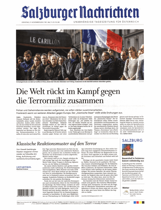 Eine Schweigeminute vor dem Le Carillon in Paris nach den Terroranschlägen.