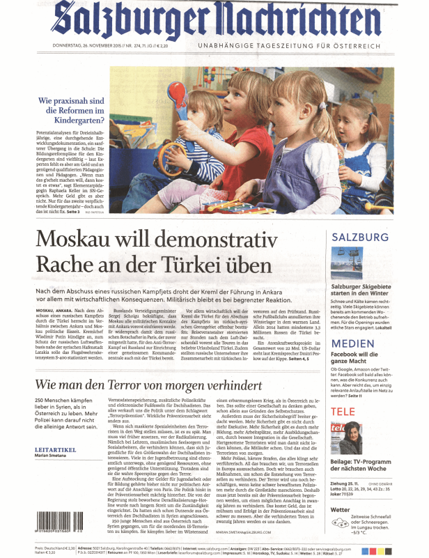 Titelseite der Salzburger Nachrichten vom 26. November 2015.