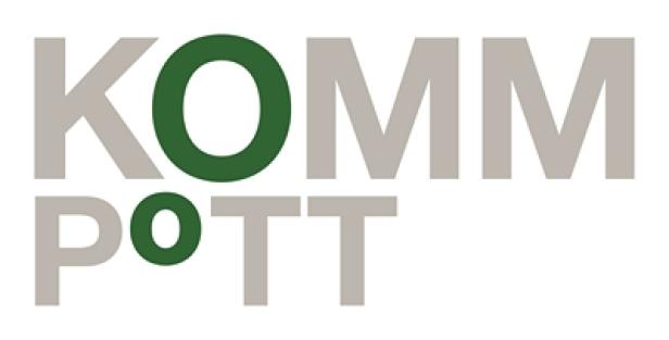 Das Logo von „Kommpott“ mit grünen Os in dem Wort.