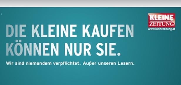 Eine Anzeige der Kleinen Zeitung mit dem Slogan „Die Kleine kaufen können nur Sie.“.
