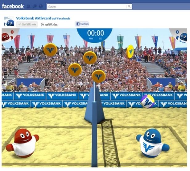 Ein animiertes Beachvolleyballspiel mit Zuschauern im Hintergrund.