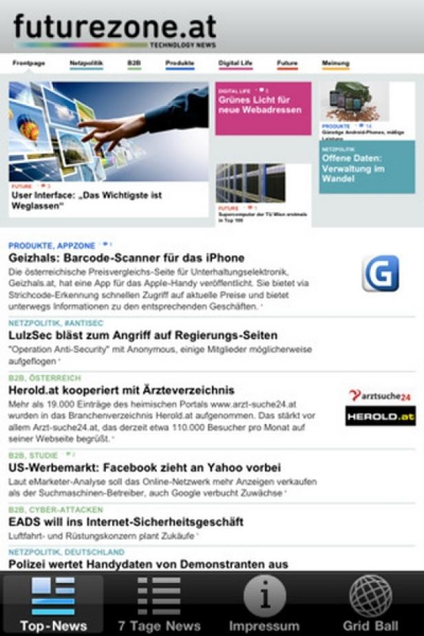 Screenshot der futurezone.at-Webseite auf einem mobilen Gerät.