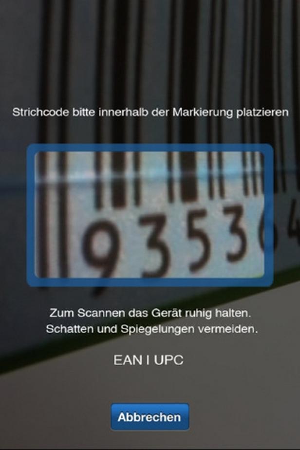 Geizhals.at - iPhone-App Ein Barcode wird mit einer App gescannt.