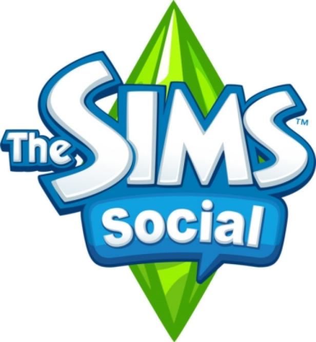 Die Sims Social - Electronic Arts - Playfish Studios - Facebook (c: ea) Das Logo von „The Sims Social“ mit dem grünen Plumbob im Hintergrund.