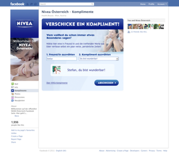 Ein Screenshot der Facebook-Seite „Nivea Österreich – Komplimente“.