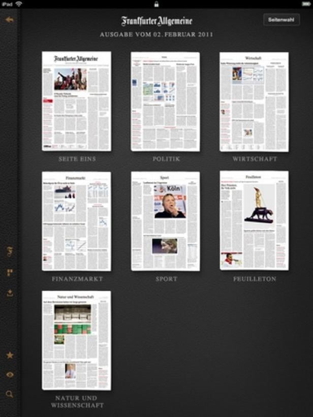 Ein Screenshot der Frankfurter Allgemeinen iPad-App vom 2. Februar 2011.