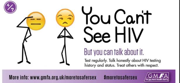 Eine Grafik der GMFA, die darauf aufmerksam macht, dass man HIV nicht sehen, aber darüber sprechen kann.
