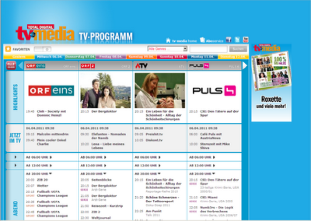 Ein Screenshot der Total Digital TV-Media Programmübersicht.
