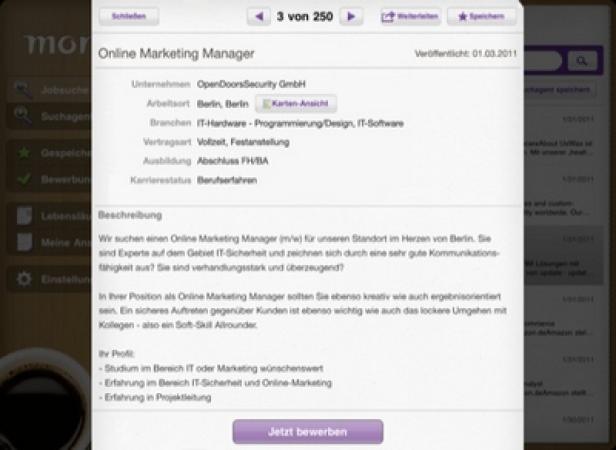 Eine Stellenanzeige für einen Online Marketing Manager bei OpenDoorsSecurity GmbH in Berlin.