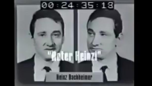 Ein Schwarzweißbild von zwei Porträts von „Peter Heinzi“ alias Heinz Bachheimer.