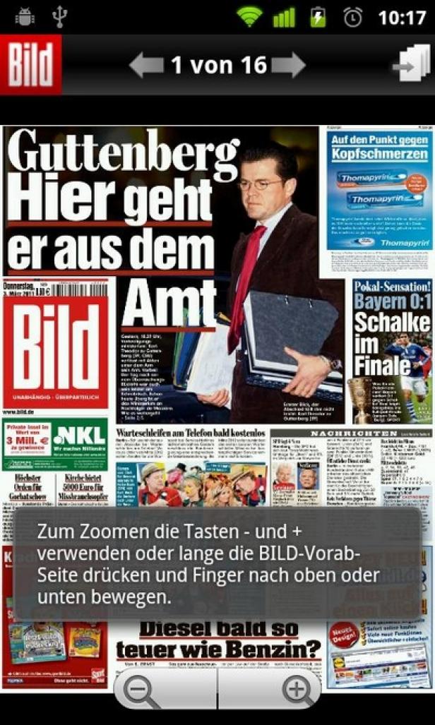 Die Titelseite der „Bild“-Zeitung mit einer Schlagzeile über Guttenbergs Rücktritt.