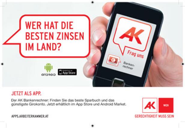 Eine Hand hält ein Smartphone mit der AK Bankenrechner-App.