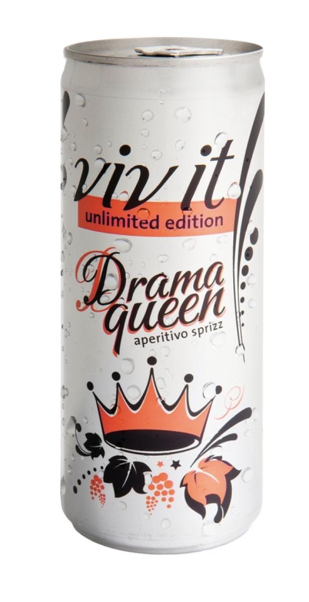 Eine Dose „Viv It! Drama Queen Aperitivo Spritz“ mit Wassertropfen.