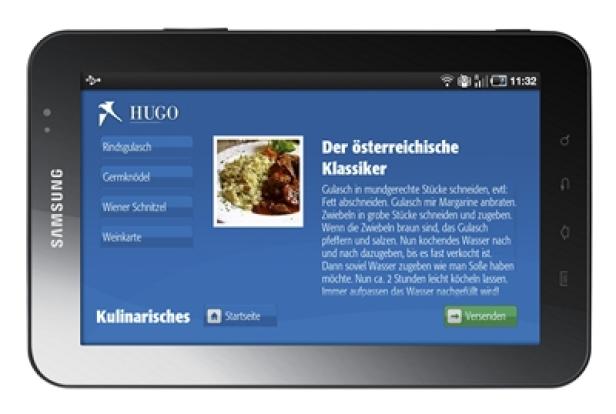 Ein Samsung-Tablet zeigt eine Rezept-App mit dem Titel „Der österreichische Klassiker“.