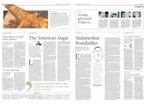 Eine geöffnete Zeitungsseite mit Artikeln zu verschiedenen Themen.