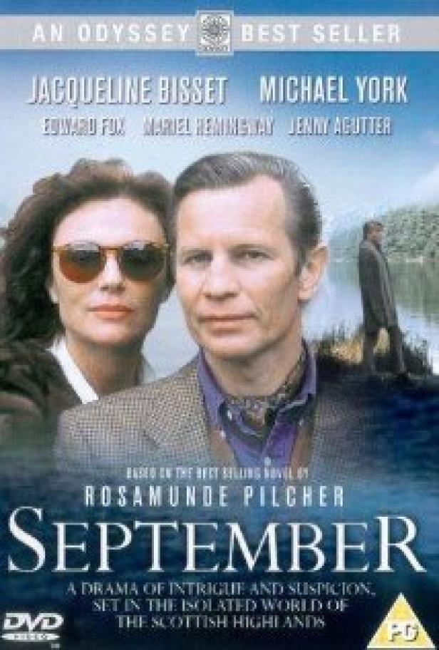 Das Filmplakat für „September“ mit Jacqueline Bisset und Michael York vor einer schottischen Landschaft.
