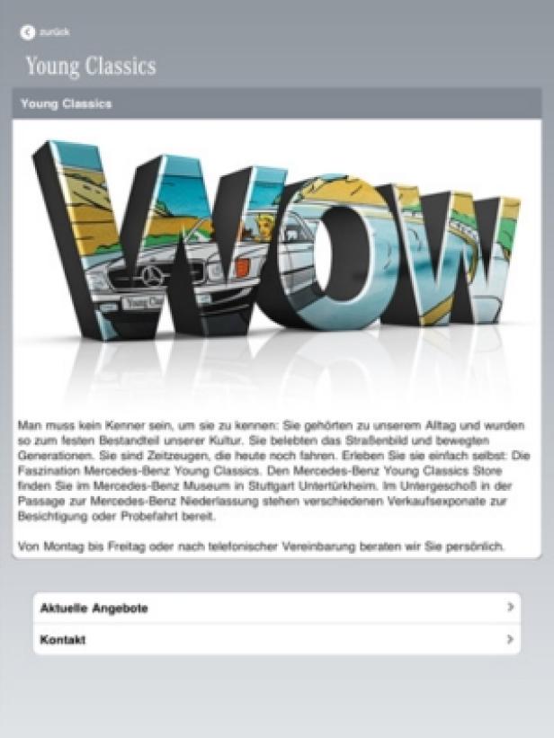 Die Buchstaben „WOW“ zeigen Illustrationen von Mercedes-Benz Young Classics.