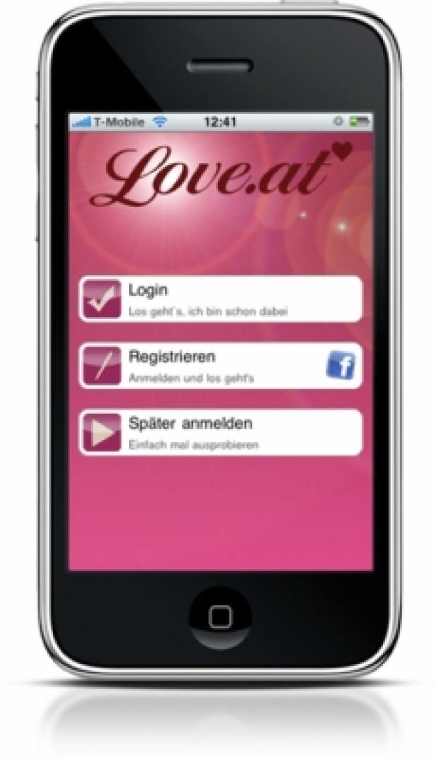 Ein iPhone zeigt die Anmeldeseite der Dating-App Love.at.