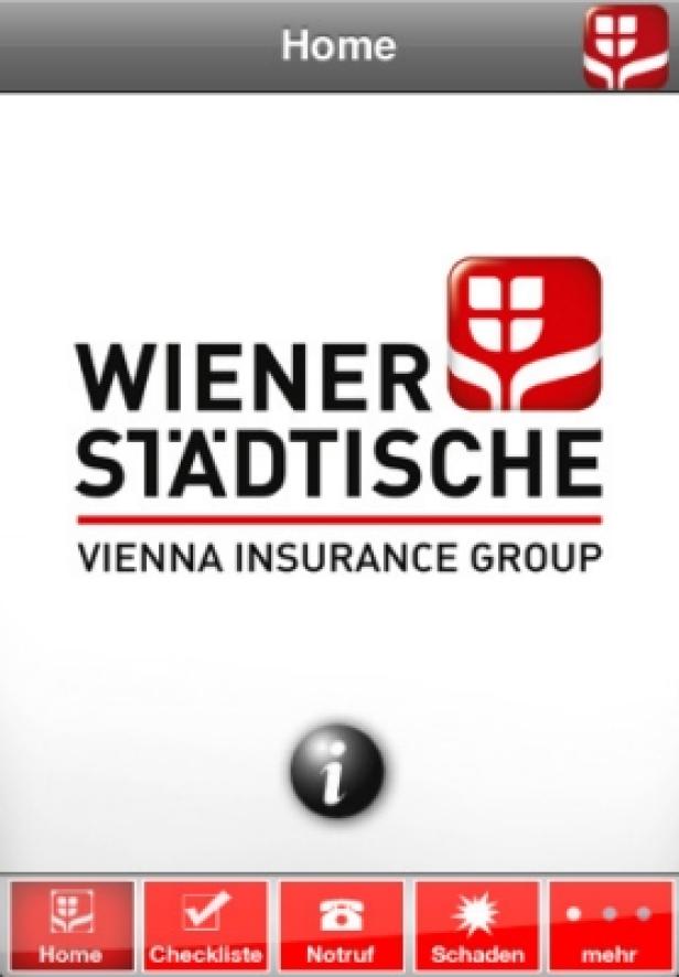 Der Startbildschirm der Wiener Städtische Vienna Insurance Group App.
