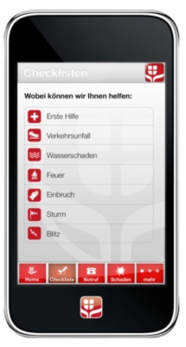 Auf dem Bildschirm eines Smartphones wird eine Checkliste für Notfälle angezeigt.