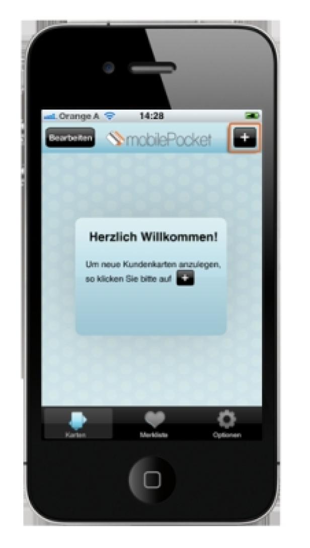 Ein iPhone zeigt die mobilePocket-App mit einer Willkommensnachricht.