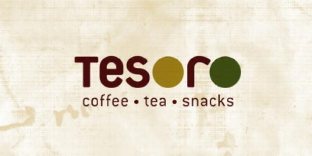 Das Logo von Tesoro, einem Anbieter von Kaffee, Tee und Snacks.