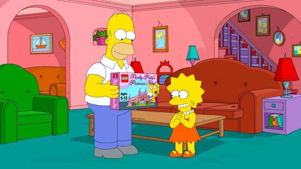 Homer schenkt Lisa ein Lego-Set von „Perky Patty's Princess Shop“.