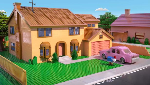 Das Simpsons-Haus und das Auto der Familie, beide aus Lego gebaut.