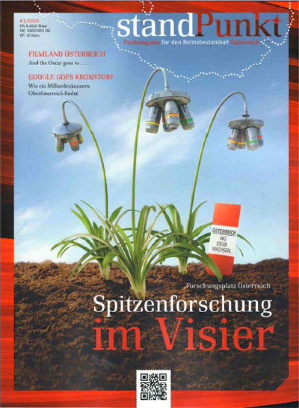 Das Cover des „standPunkt“-Magazins zeigt Pflanzen mit futuristischen Sensoren anstelle von Blüten.