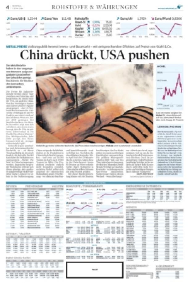 Titelseite einer Zeitung mit dem Titel „China drückt, USA pushen“.