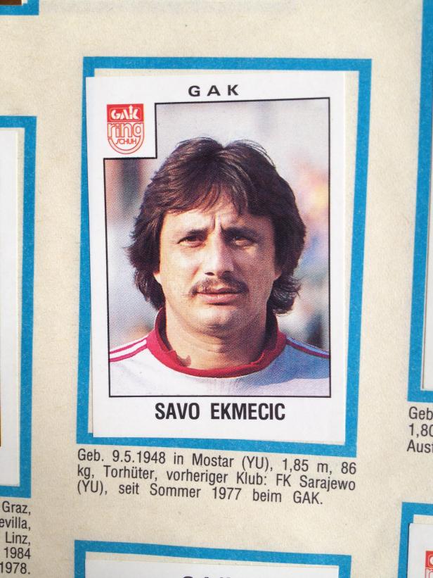 Porträt von Savo Ekmecic, ehemaliger Torhüter des GAK, auf einem Sammelbild.