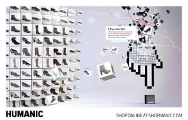 Eine Collage von Damenschuhen, die in einem Online-Shop präsentiert werden.