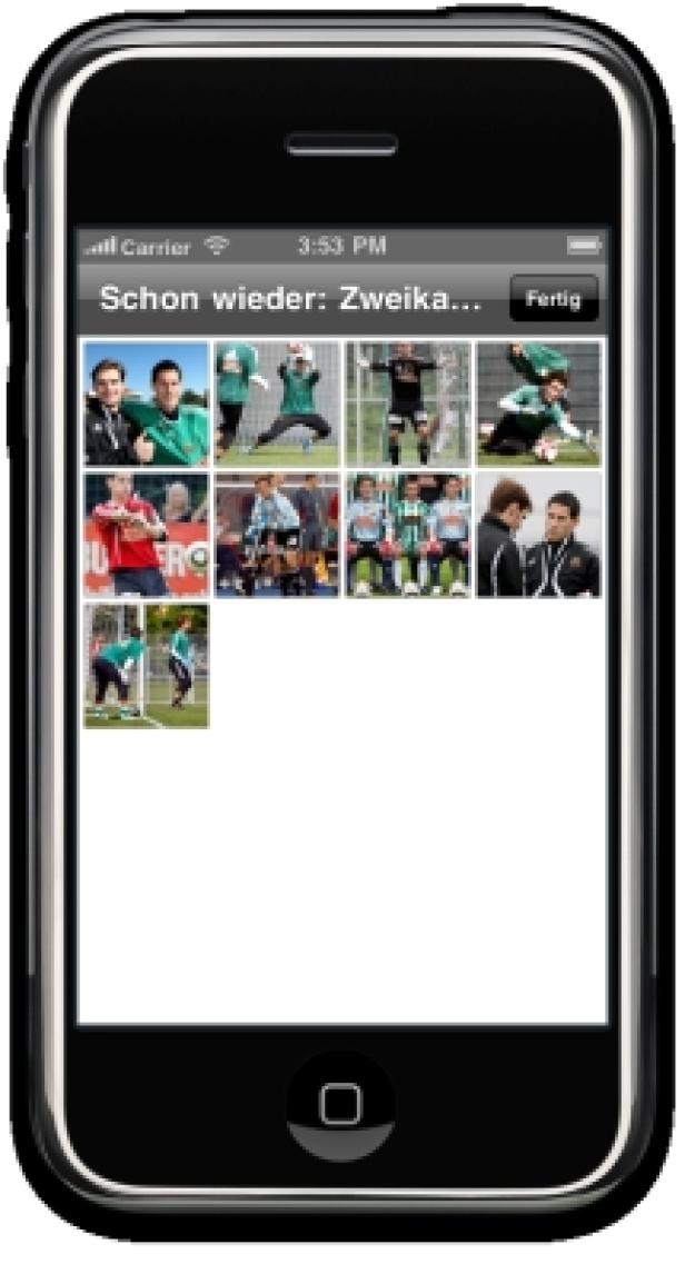 sportnet.at-iPhone-App Ein iPhone zeigt eine Galerie mit Fußballbildern.