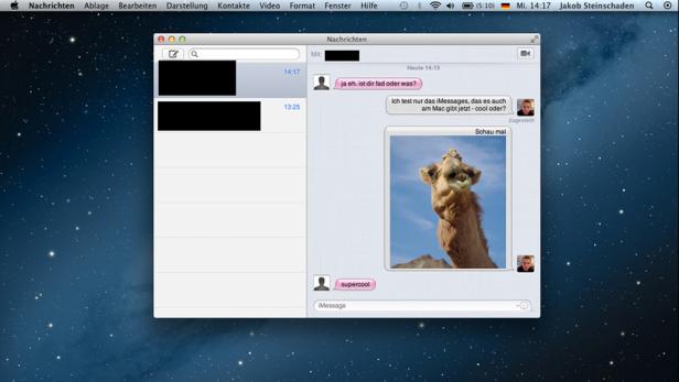 Ein Screenshot einer iMessage-Konversation mit dem Bild eines Kamels.