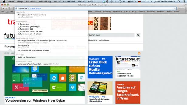 Ein Screenshot der Webseite futurezone.at in einem Safari-Browser.