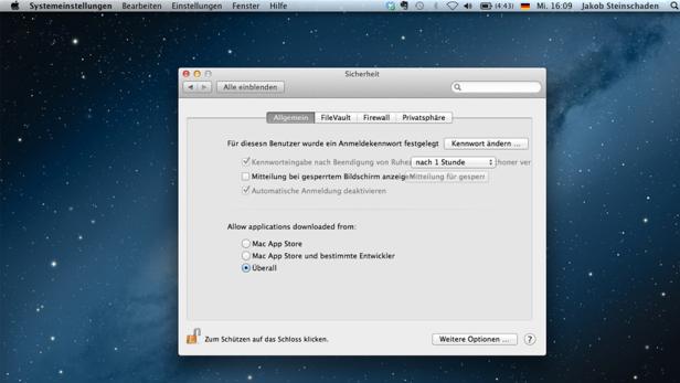 Die Sicherheitseinstellungen eines Mac-Computers sind geöffnet.