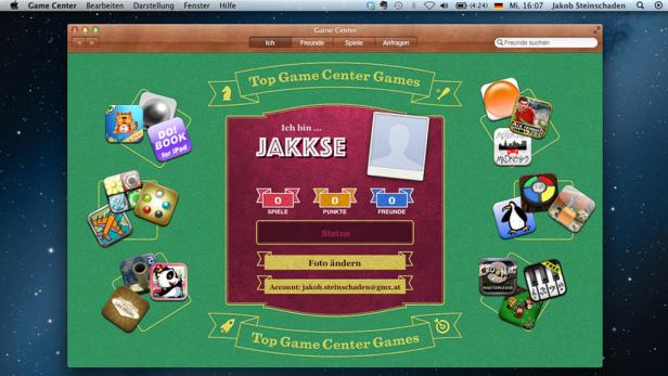 Ein Screenshot des Game Center-Profils von „JAKKSE“ mit verschiedenen Spiel-Icons.