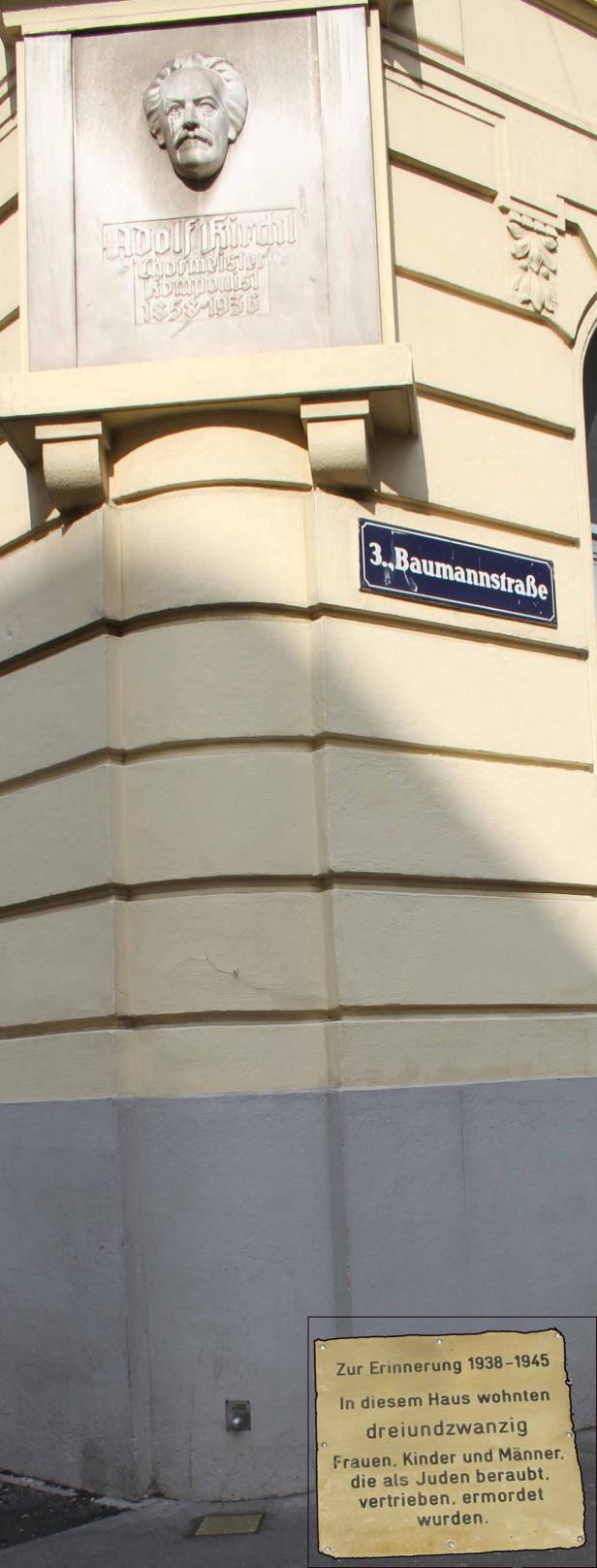 Am Haus Baumannstraße 3 befindet sich eine Gedenktafel für Adolf Kirchl, Chorleiter und Komponist.