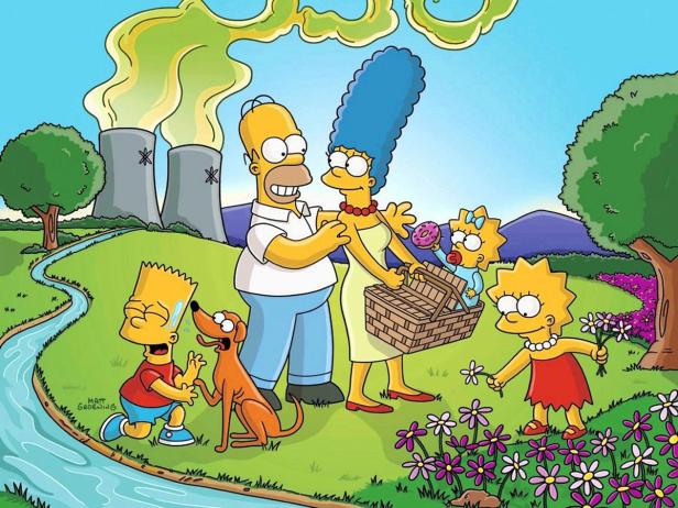 Die Simpsons machen ein Picknick in der Nähe des Atomkraftwerks von Springfield.
