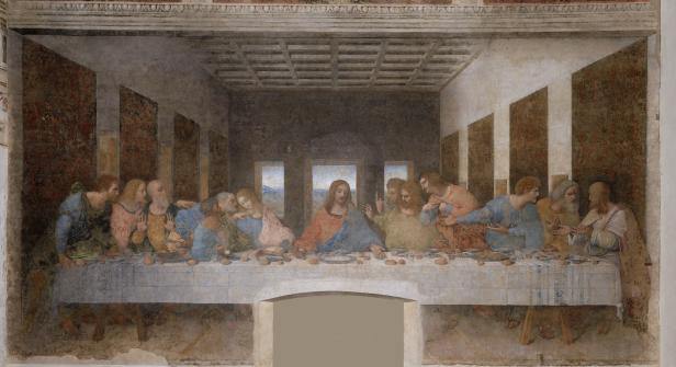 Das Abendmahl von Leonardo da Vinci zeigt Jesus mit seinen Jüngern an einem Tisch.