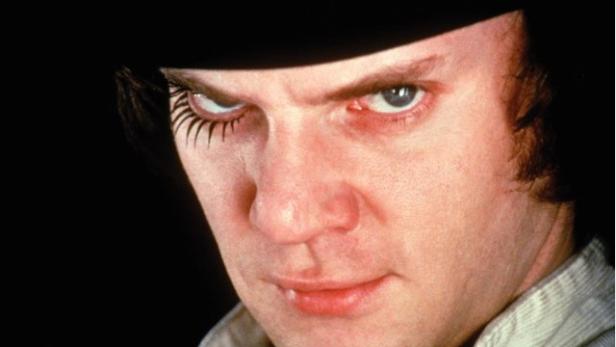 Nahaufnahme von Malcolm McDowell als Alex DeLarge in „Uhrwerk Orange“.