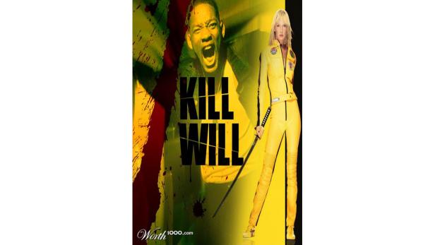 Eine Collage mit Uma Thurman als Braut aus „Kill Bill“ und Will Smith, wobei „Kill Will“ geschrieben steht.