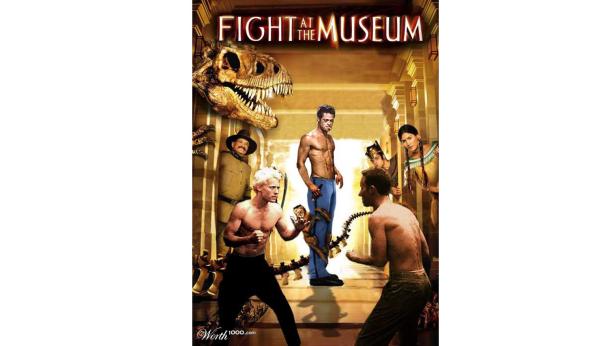 Das Cover des Films „Fight at the Museum“ zeigt eine Kampfszene vor Museumsexponaten.