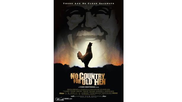 Ein Hühner-Filmposter, das an „No Country for Old Men“ erinnert.
