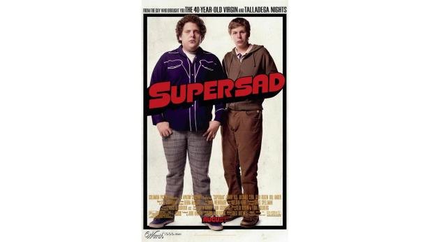 Das Filmplakat zu „Superbad“ mit Jonah Hill und Michael Cera.