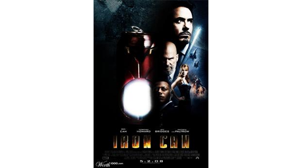 Das Filmplakat für „Iron Man“ zeigt Robert Downey Jr. und andere Schauspieler.