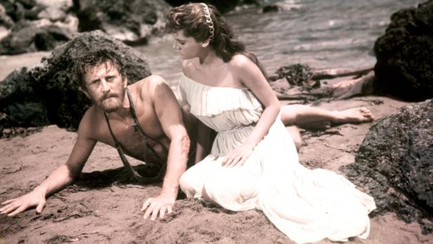 Kirk Douglas und Silvana Mangano am Strand im Film „Ulysses“.