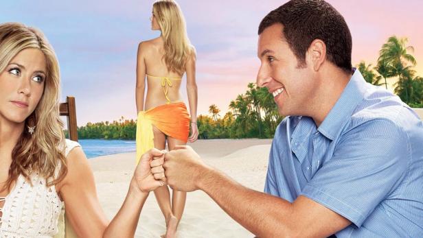 Adam Sandler und Jennifer Aniston auf einem Werbebild für den Film „Meine erfundene Frau“.