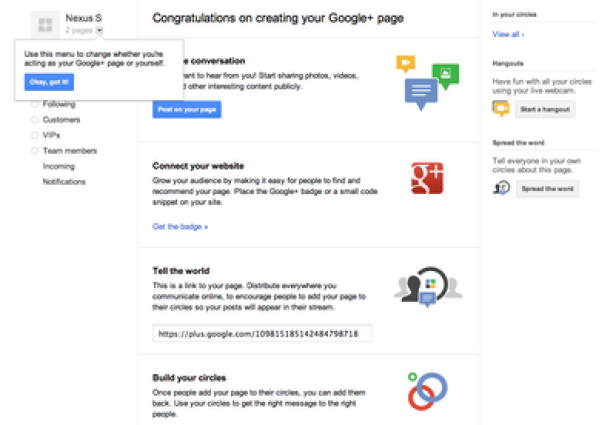 Ein Screenshot der Google+ Seite mit Anweisungen zur Nutzung der Plattform.