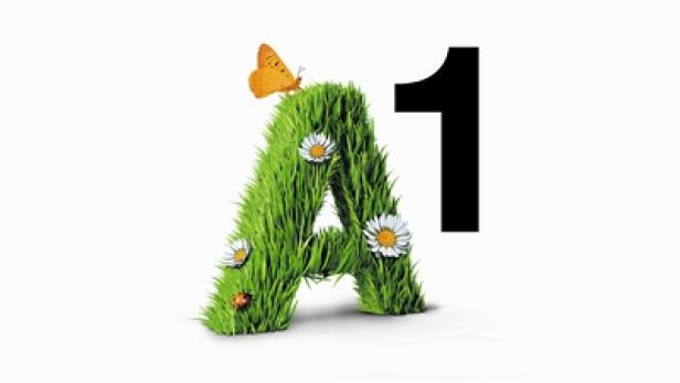 Ein grasbewachsenes „A“ mit einem Schmetterling und einer Marienkäfer neben der Zahl „1“.